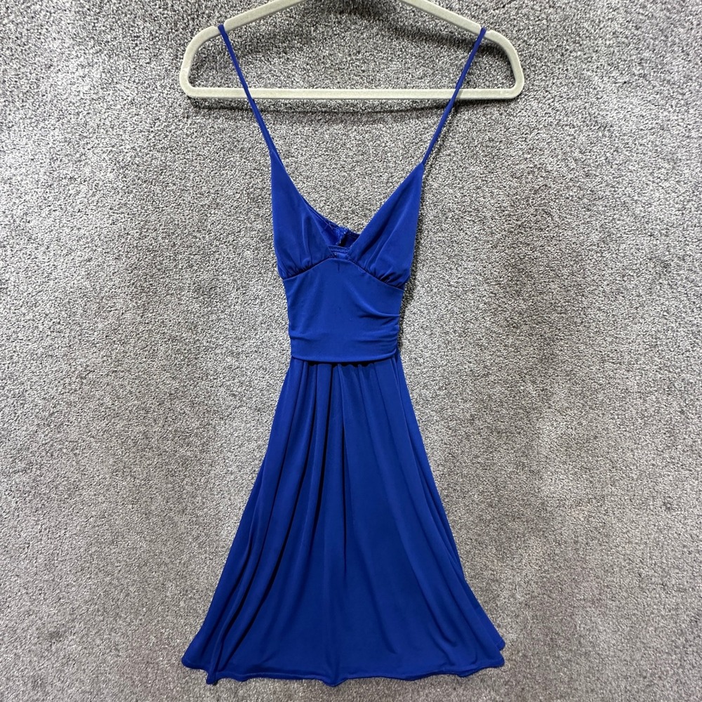 VTG City Studio Blue Dress Sleeveless Babydoll V Neck Party Cocktail Mini Size S